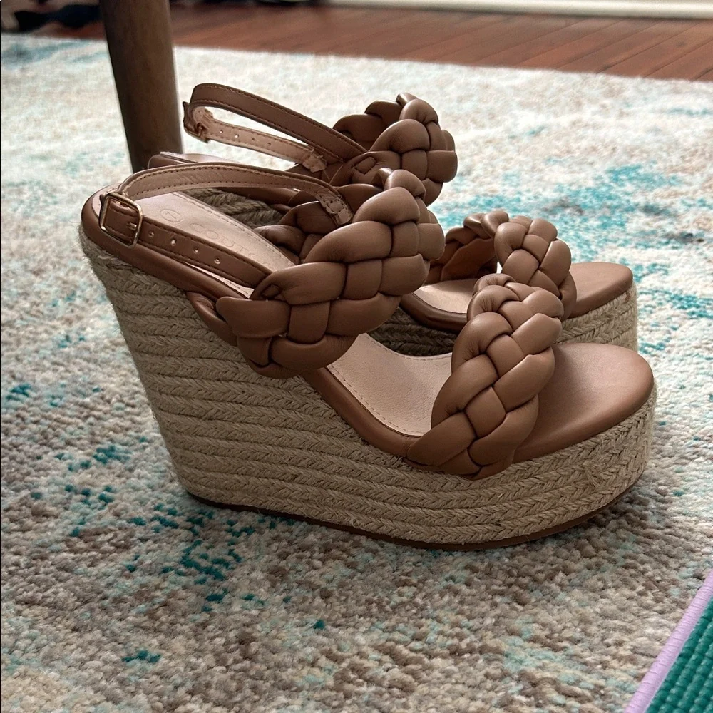 Tan Braided Wedge Sandals
